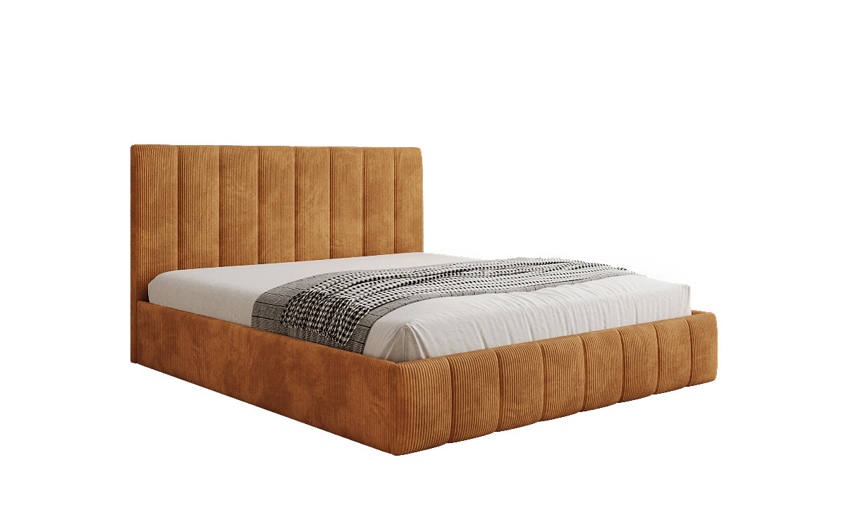Designer Polsterbett Mila in Cord, 140×200 cm, Beige, 70 cm Kopfteil