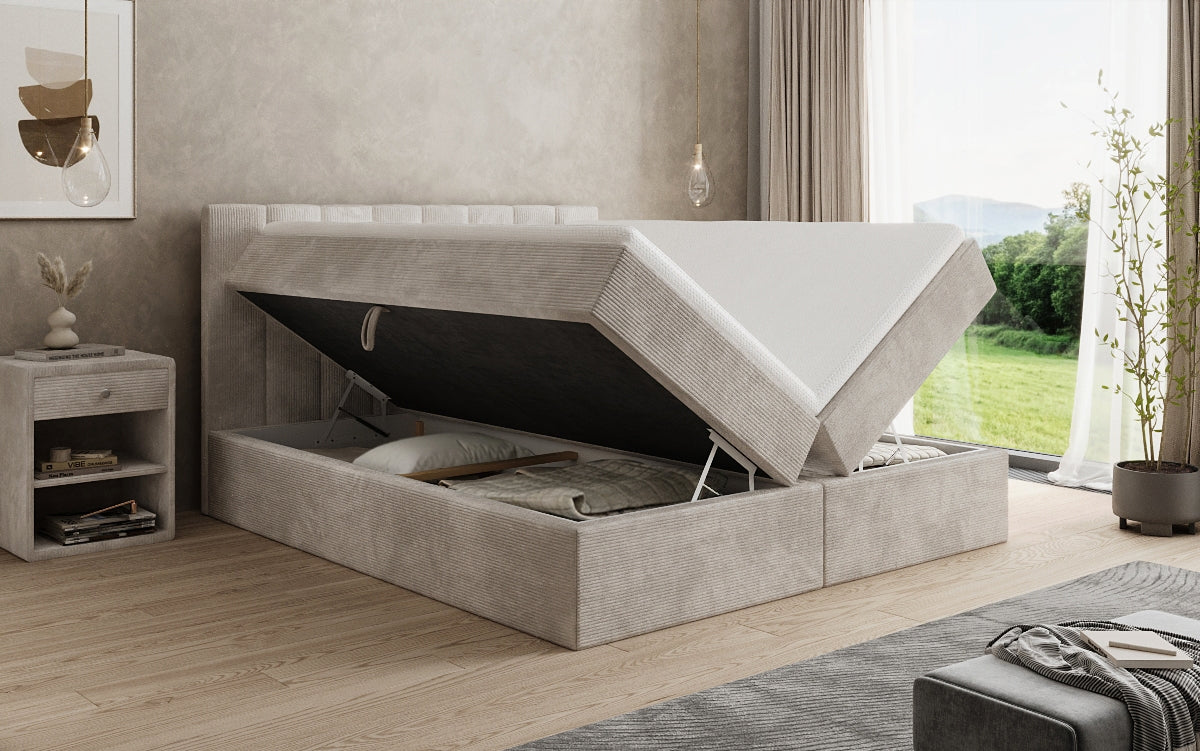 Luxusbetten24 Sofia Boxspringbett Cord mit Stauraum