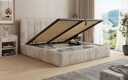 Designer Polsterbett Maja in Cord mit Stauraum