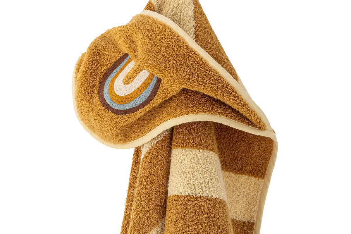 Luxusbetten24 Viki Kinderhandtuch Bio‑Baumwolle Regenbogen‑Stickerei Gestreift