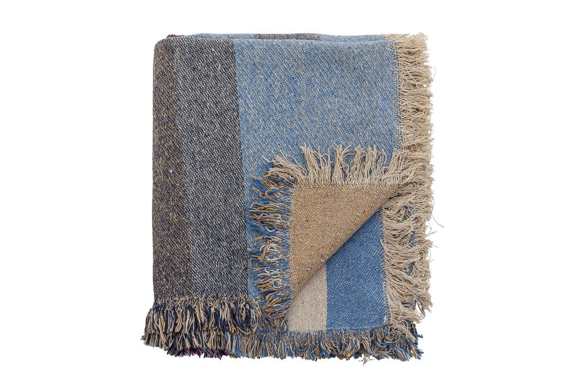 Überwurfdecke Mijal 160x130 Premium Blau aus recycelter Baumwolle