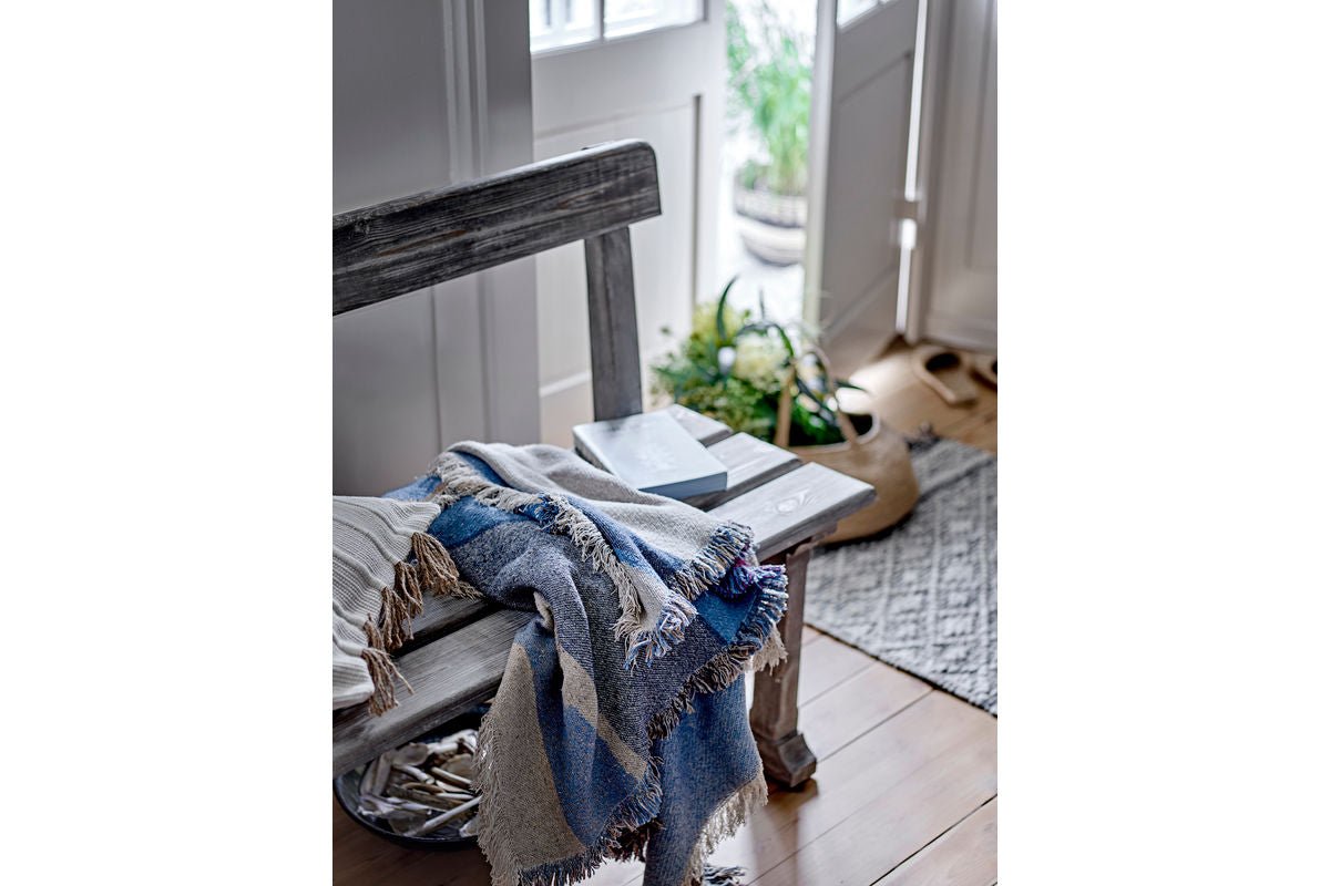Überwurfdecke Mijal 160x130 Premium Blau aus recycelter Baumwolle