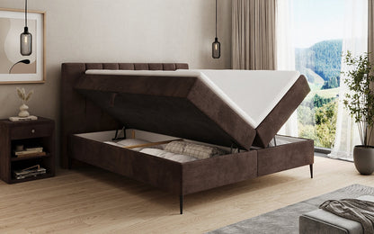 Boxspringbett Lucca in Cord mit Stauraum und Füßen