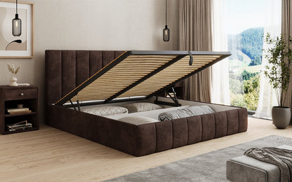 Designer Polsterbett Mila in Cord, 140×200 cm, Beige, 70 cm Kopfteil