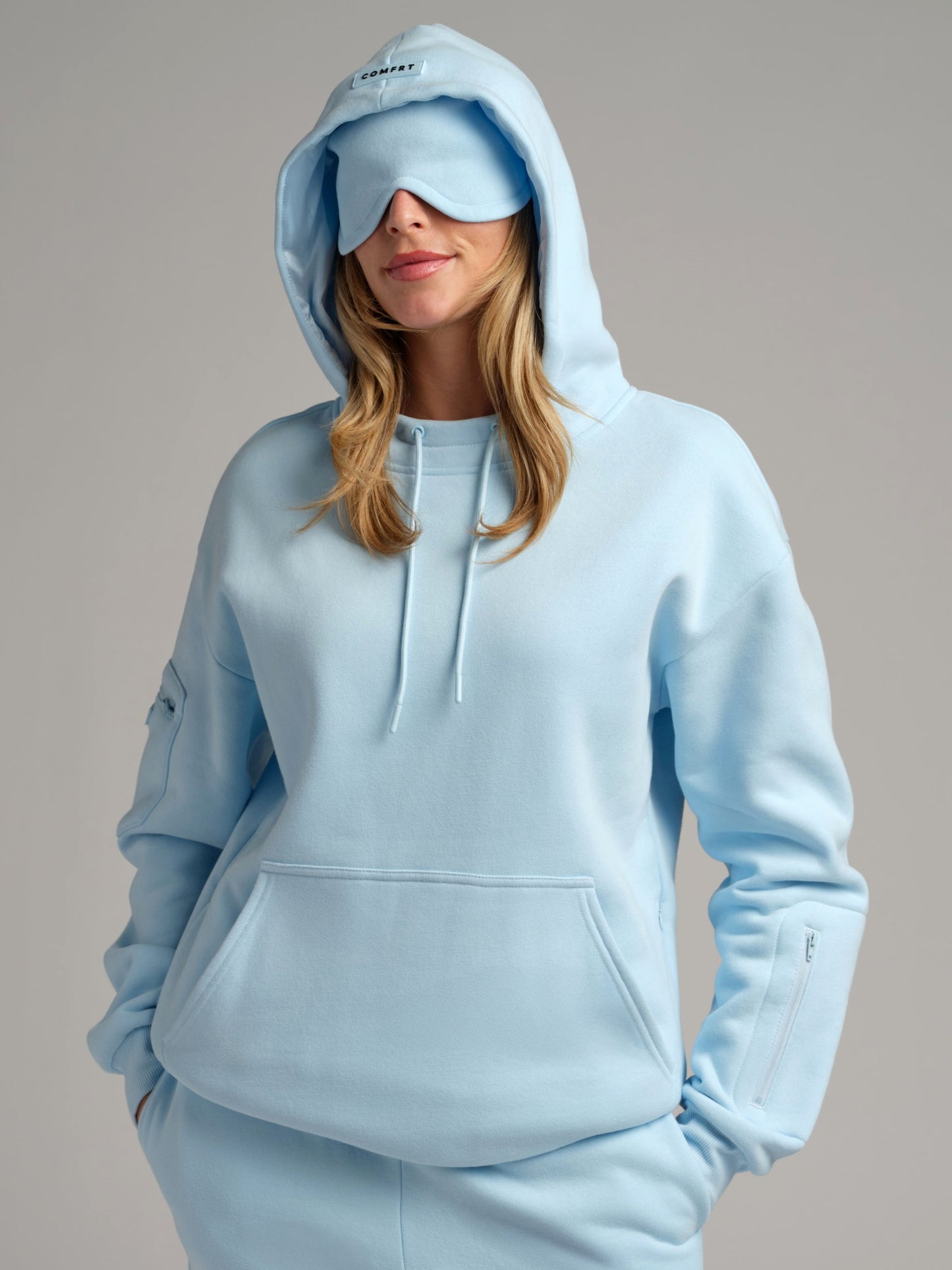 Comfrt VIP Airplane Mode Ultraweicher Reisekapuzenpullover Silk-Linie Babyblau
