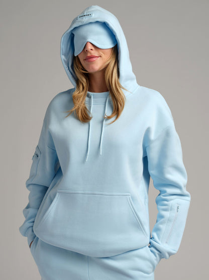 Comfrt VIP Airplane Mode Ultraweicher Reisekapuzenpullover Silk-Linie Babyblau