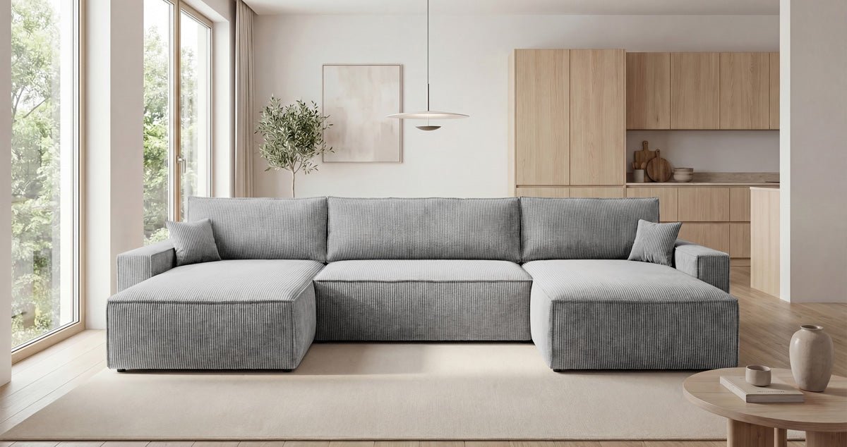 Luxusbetten24 Designer Sofa Vienna U Cord mit Schlaffunktion und Stauraum
