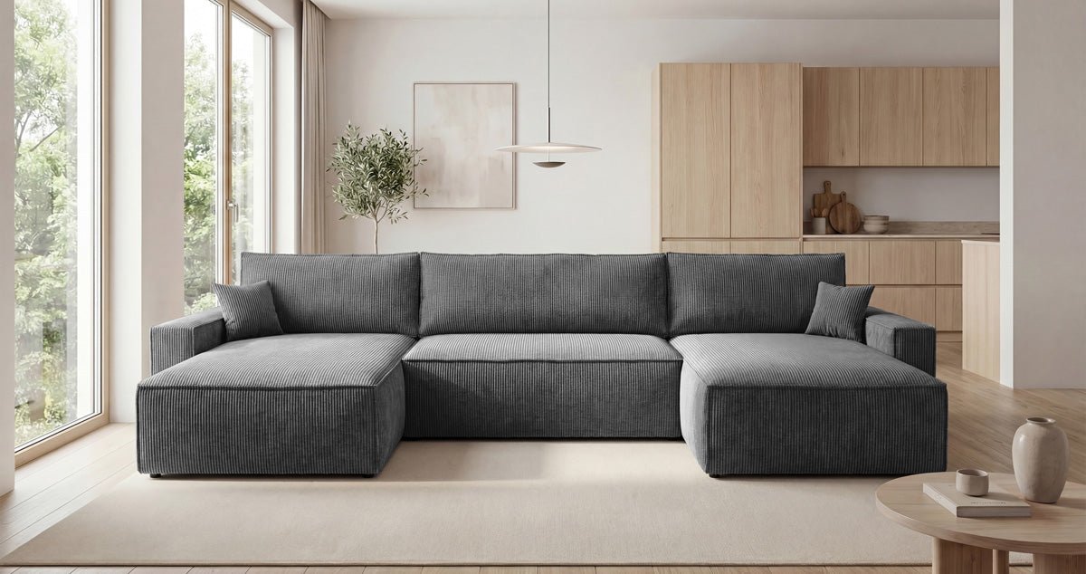 Luxusbetten24 Designer Sofa Vienna U Cord mit Schlaffunktion und Stauraum