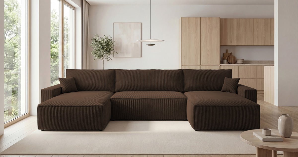 Luxusbetten24 Designer Sofa Vienna U Cord mit Schlaffunktion und Stauraum