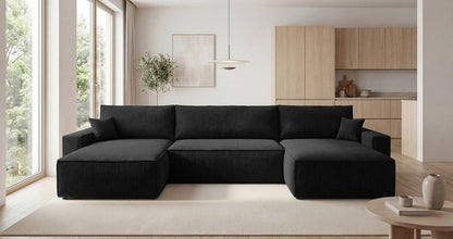 Luxusbetten24 Designer Sofa Vienna U Cord mit Schlaffunktion und Stauraum