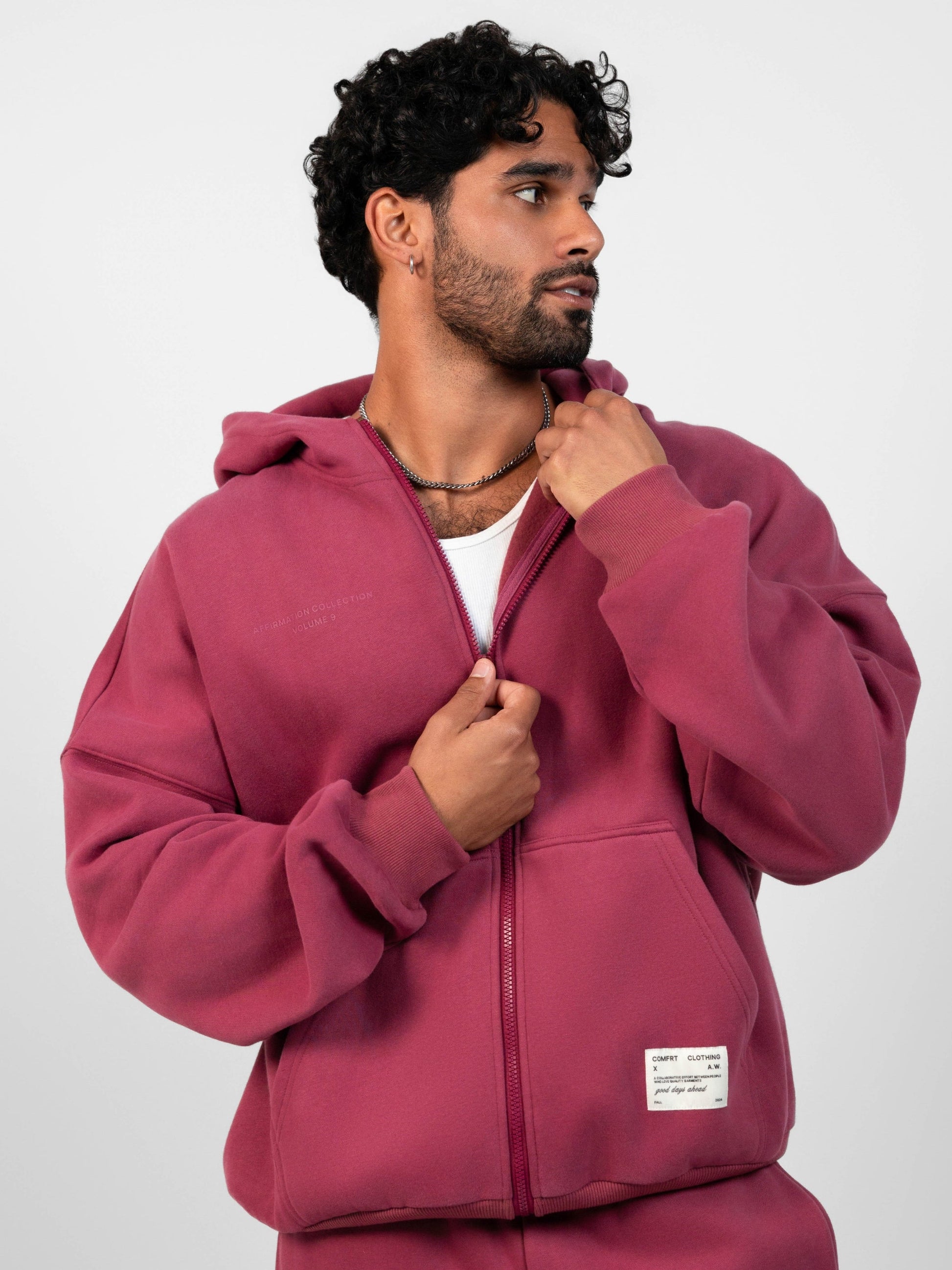 Comfrt Affirmation Zip Hoodie Oversized Super Soft Cotton Maroon