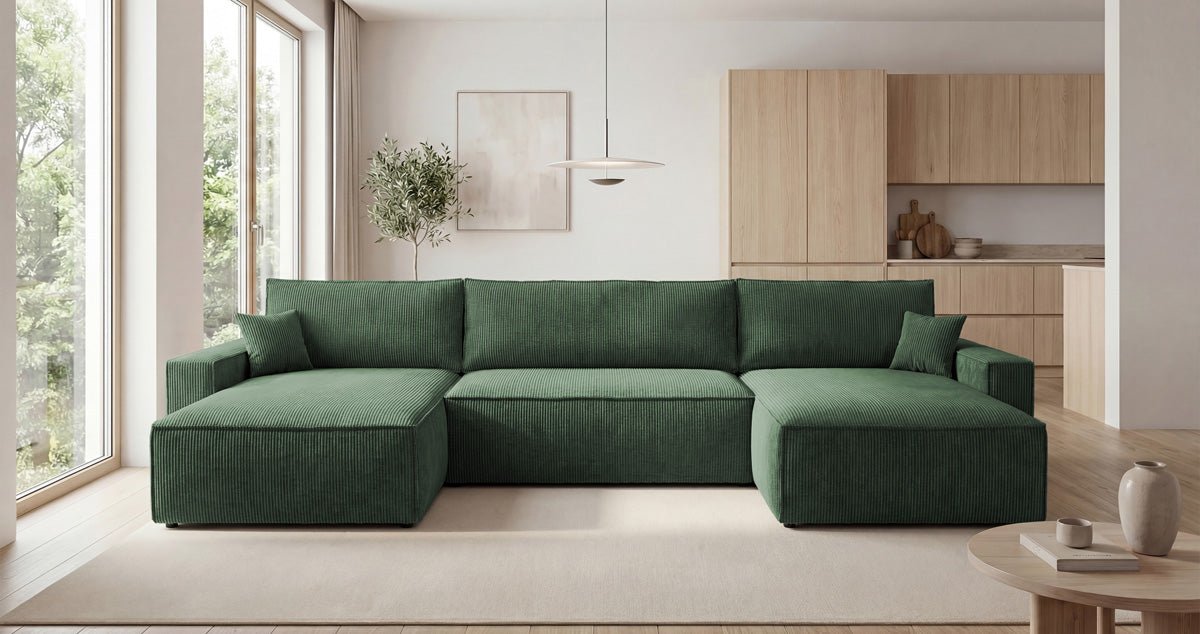 Luxusbetten24 Designer Sofa Vienna U Cord mit Schlaffunktion und Stauraum