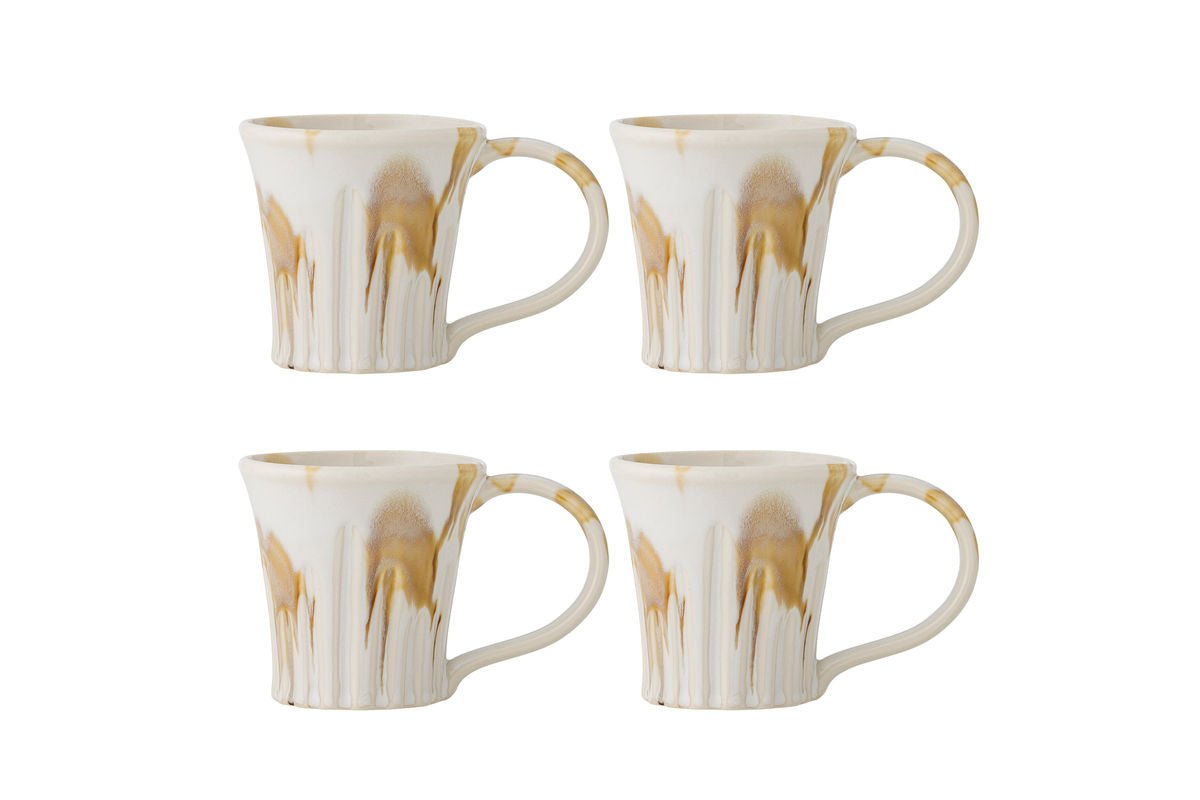 Luxusbetten24 Ravion Becher-Set Braun, Braunes Steingut, Elegantes 4‑teilig