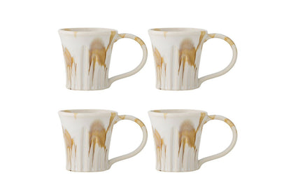 Luxusbetten24 Ravion Becher-Set Braun, Braunes Steingut, Elegantes 4‑teilig