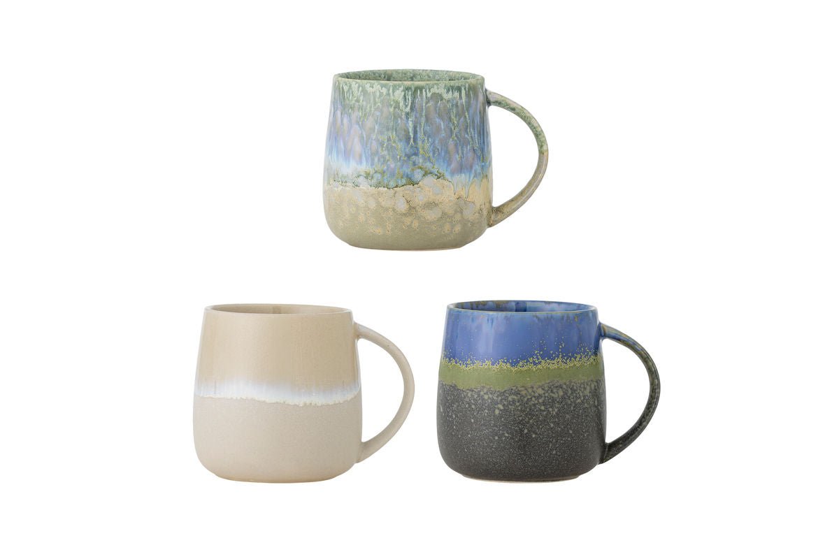 Luxusbetten24 Nerisa Becher-Set Blaues Steingut 3‑teilig für Kaffee und Tee