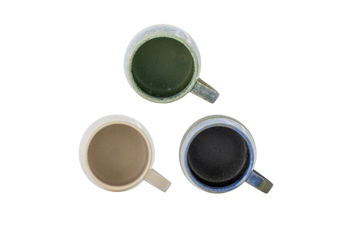 Luxusbetten24 Nerisa Becher-Set Blaues Steingut 3‑teilig für Kaffee und Tee