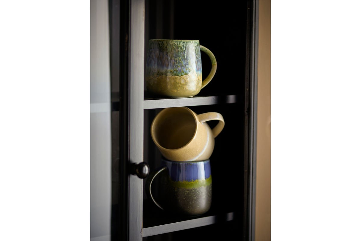 Luxusbetten24 Nerisa Becher-Set Blaues Steingut 3‑teilig für Kaffee und Tee