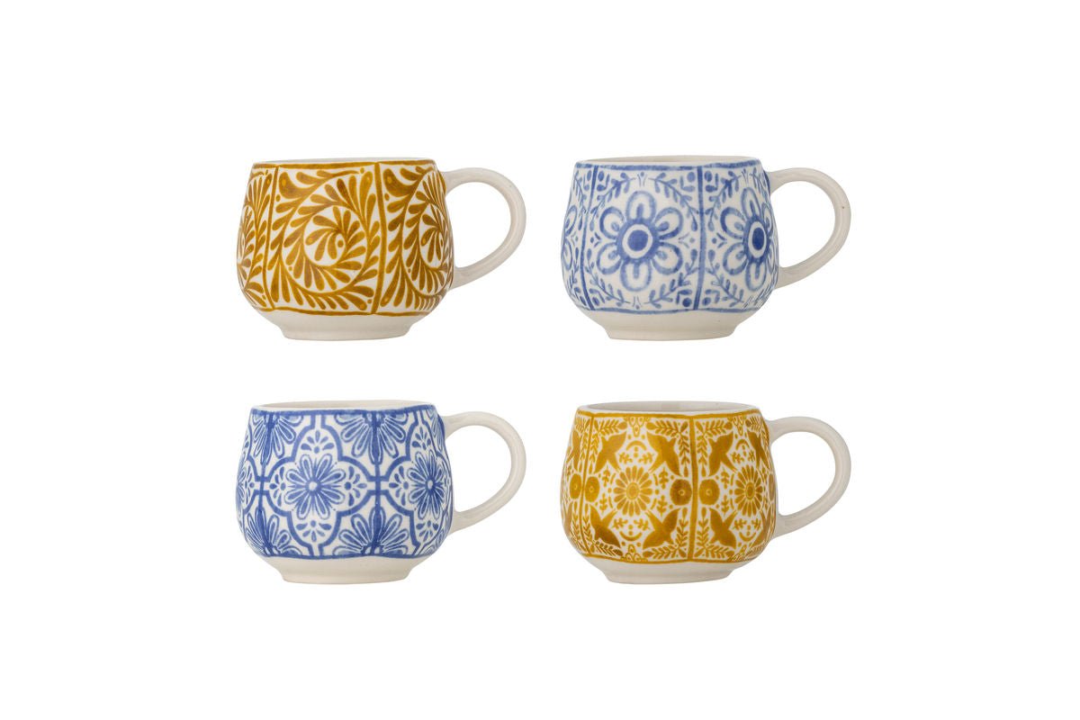 Eirvik Becher-Set Blau Orange Steingut 4-teilig für den Alltag