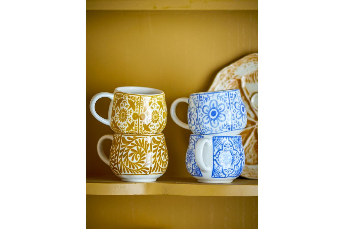 Eirvik Becher-Set Blau Orange Steingut 4-teilig für den Alltag