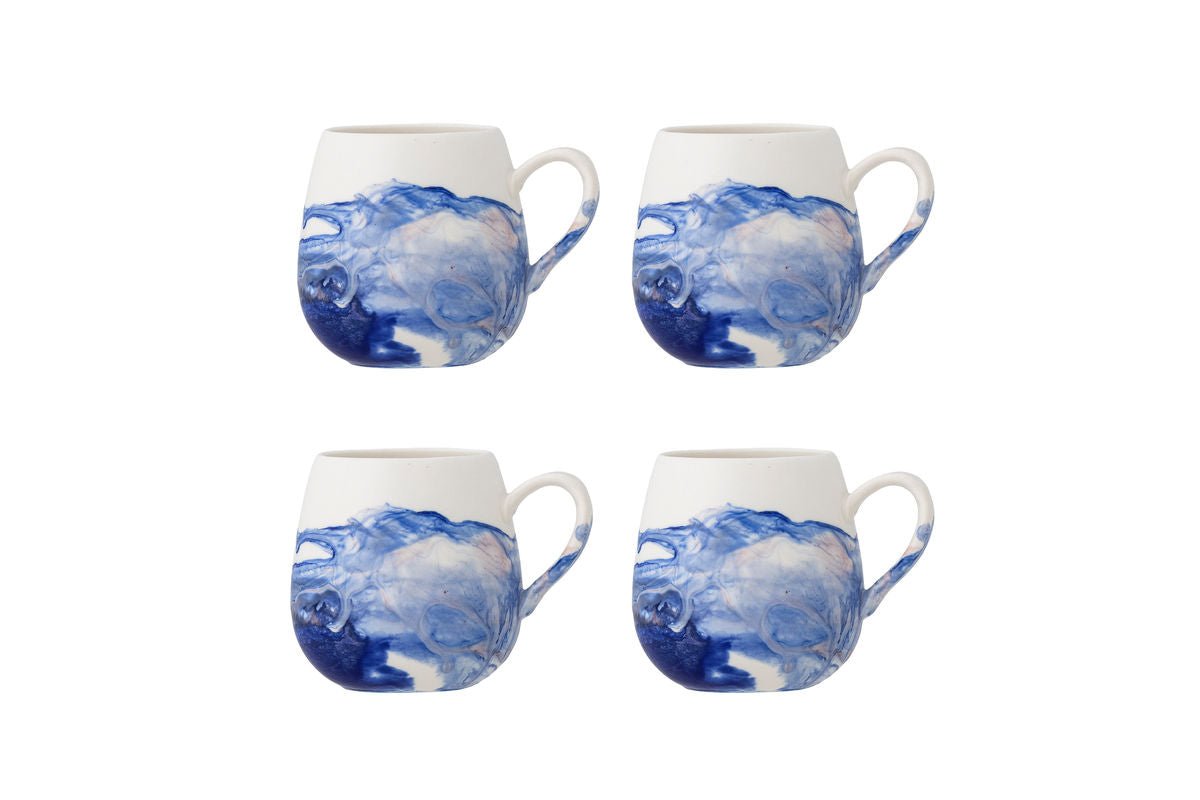 Becher-Set Fjordé Natur-Blau Steingut 4-Teilig für Zuhause Wohnzimmer