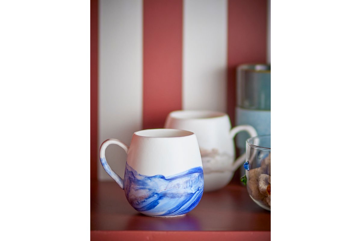 Becher-Set Fjordé Natur-Blau Steingut 4-Teilig für Zuhause Wohnzimmer