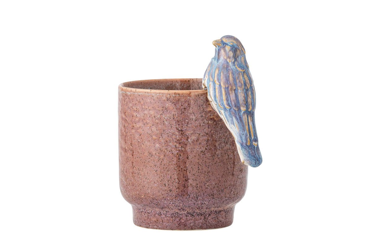Blumentopf Birdy - Steingut handbemalt mit dekorativem Vogel