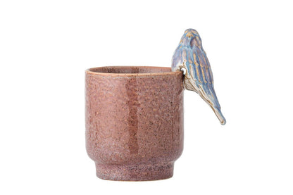 Blumentopf Birdy - Steingut handbemalt mit dekorativem Vogel