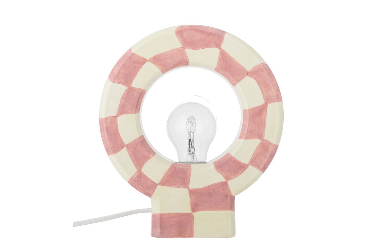 Luxusbetten24 Halligalli Tischlampe, Kariert Aus Steingut, Rosa/Gelb