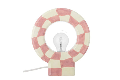 Luxusbetten24 Halligalli Tischlampe, Kariert Aus Steingut, Rosa/Gelb
