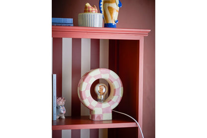 Luxusbetten24 Halligalli Tischlampe, Kariert Aus Steingut, Rosa/Gelb