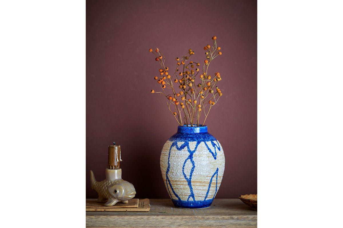 Luxusbetten24 Avero Vase – Blaues Steingut Handgefertigt