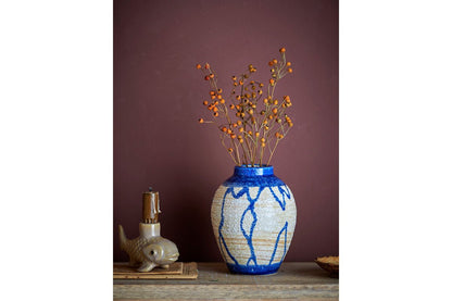 Luxusbetten24 Avero Vase – Blaues Steingut Handgefertigt