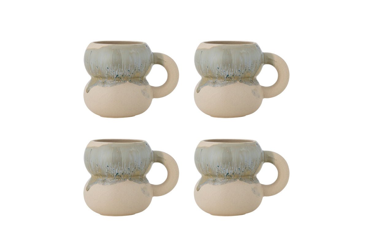 Tirra Becher-Set Steingut 4-teilig Natur-Blau Handgefertigt für den Alltag