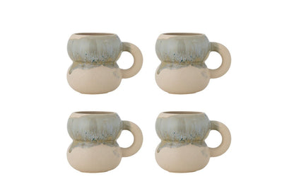 Tirra Becher-Set Steingut 4-teilig Natur-Blau Handgefertigt für den Alltag