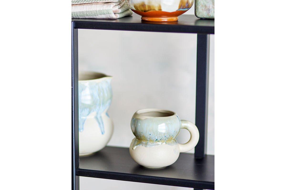 Tirra Becher-Set Steingut 4-teilig Natur-Blau Handgefertigt für den Alltag