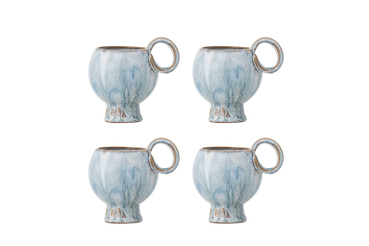 Becher-Set Haldin – Blaues Steingut (4‑teilig)