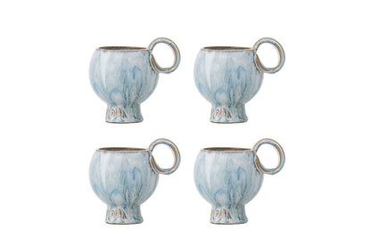 Becher-Set Haldin – Blaues Steingut (4‑teilig)