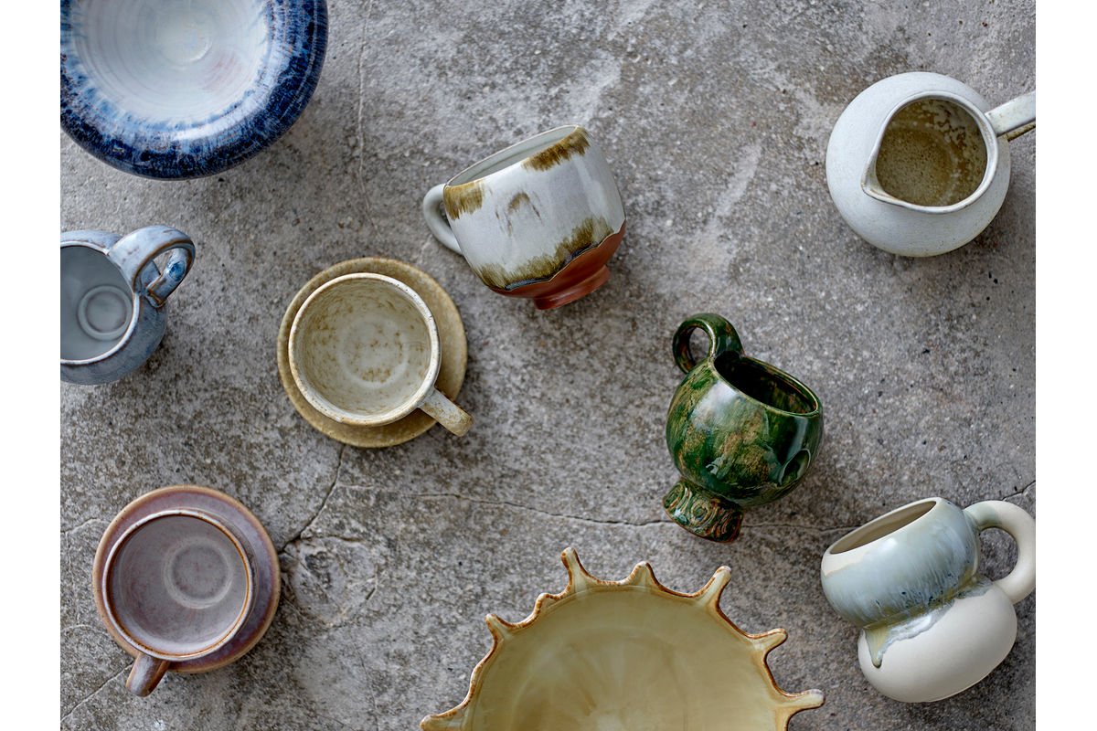 Luxusbetten24 Elane Tassen-Set Grünes Steingut Grün 4‑teilig
