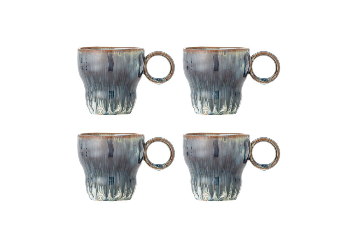 Ravéa Becher-Set aus Blauem Steingut 4‑teilig für Kaffee