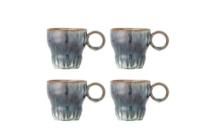 Ravéa Becher-Set aus Blauem Steingut 4‑teilig für Kaffee