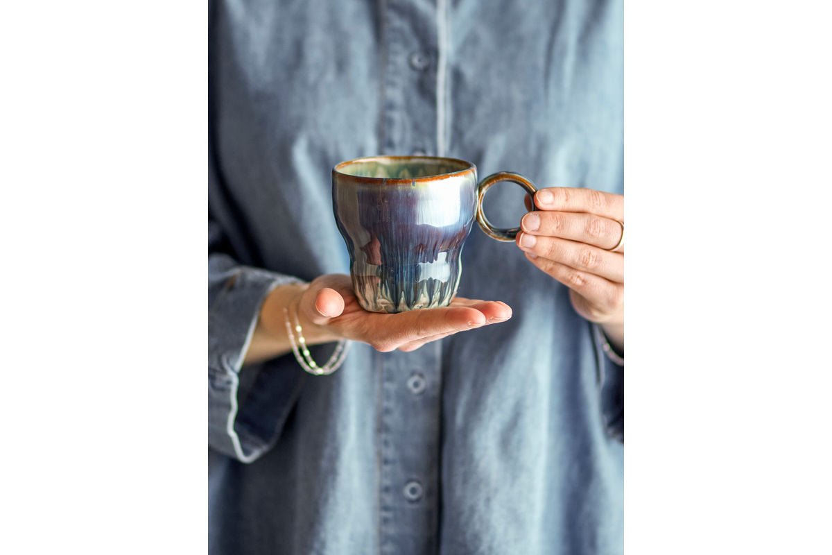 Ravéa Becher-Set aus Blauem Steingut 4‑teilig für Kaffee