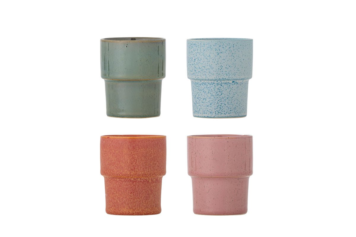 Marola Becher‑Set Buntes Steingut 4‑teilig Grün Blau Rot Rose