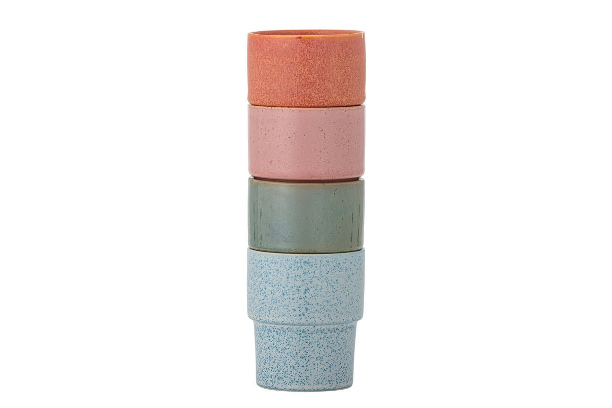 Marola Becher‑Set Buntes Steingut 4‑teilig Grün Blau Rot Rose