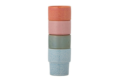 Marola Becher‑Set Buntes Steingut 4‑teilig Grün Blau Rot Rose