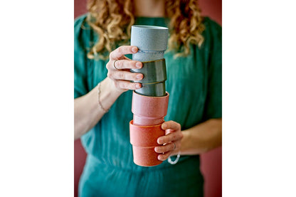 Marola Becher‑Set Buntes Steingut 4‑teilig Grün Blau Rot Rose