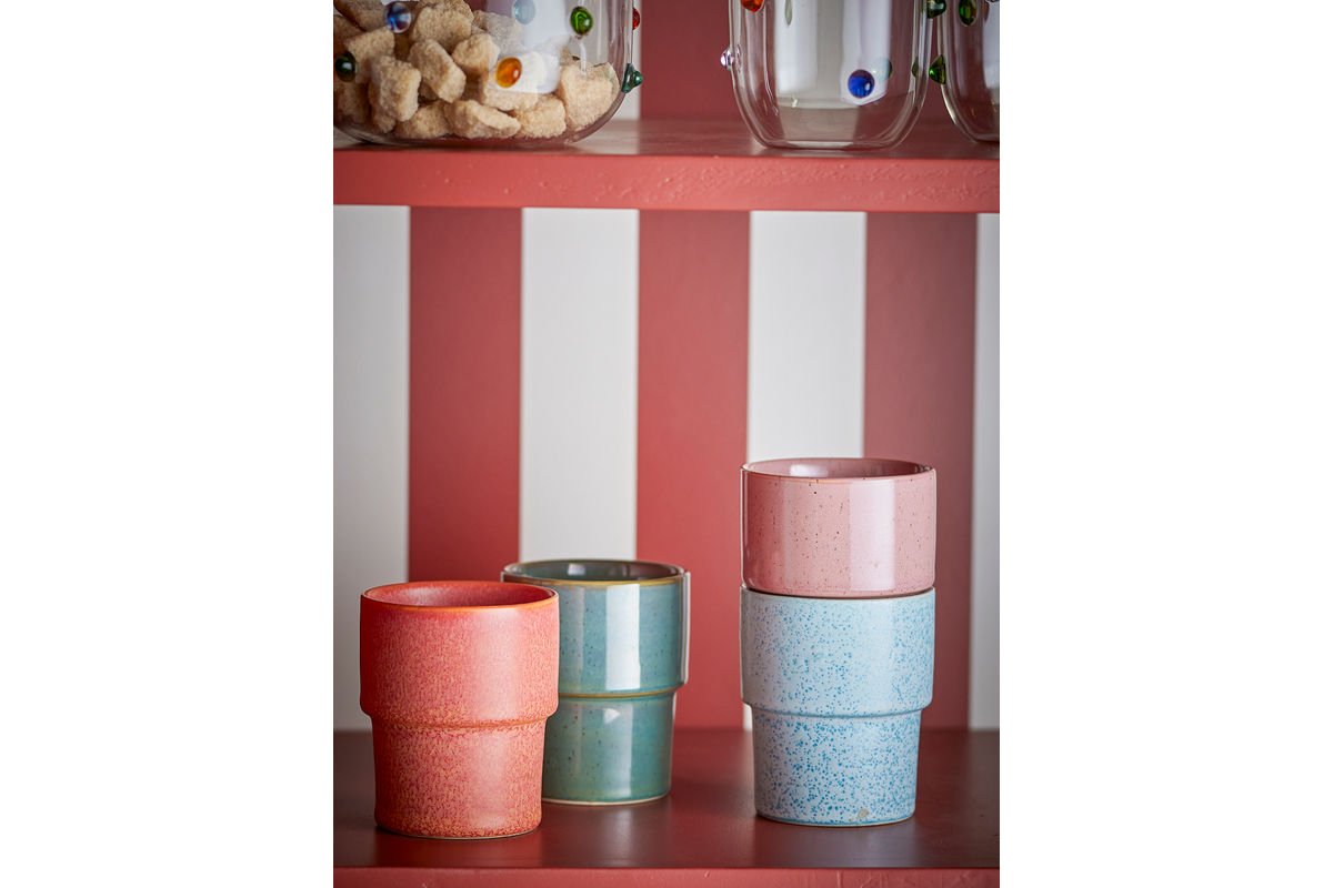 Marola Becher‑Set Buntes Steingut 4‑teilig Grün Blau Rot Rose