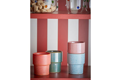 Marola Becher‑Set Buntes Steingut 4‑teilig Grün Blau Rot Rose