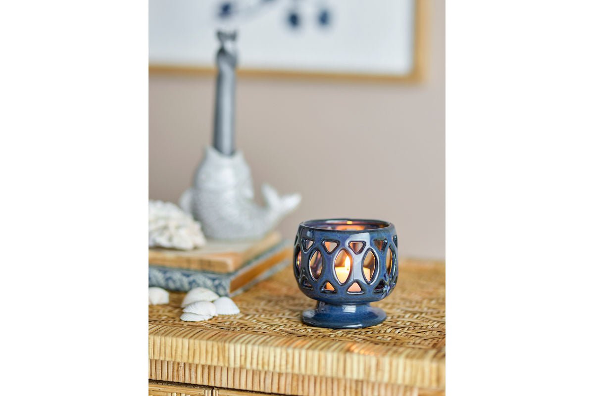 Luxusbetten24 Teelichthalter Blue Tea aus Steingut Handgefertigt Blau