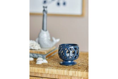 Luxusbetten24 Teelichthalter Blue Tea aus Steingut Handgefertigt Blau