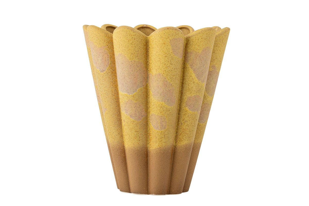 Luxusbetten24 Yellow Brülé Vase aus Steingut Handgefertigt – Gelb